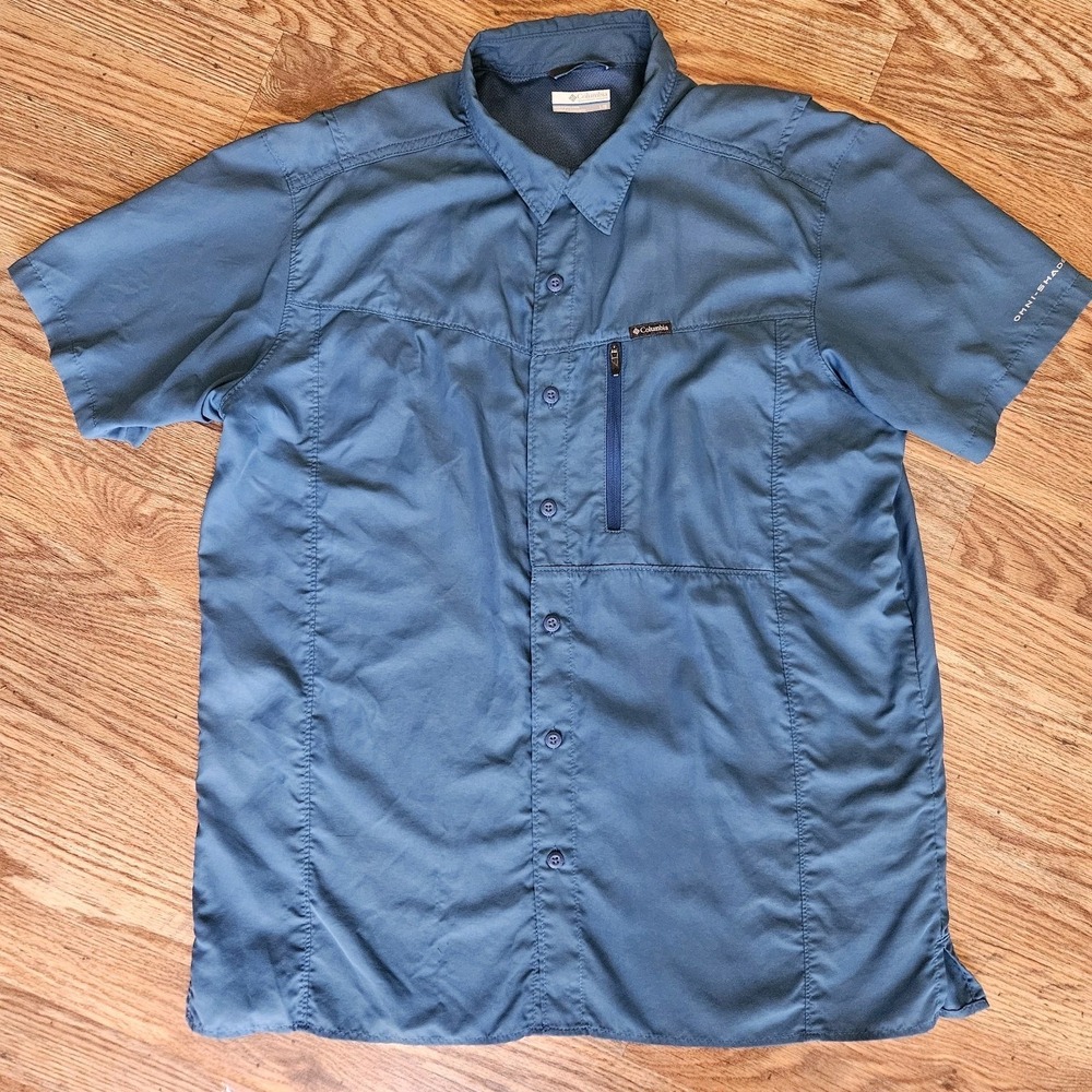 Columbia Omni-Shade Lightweight Shirt Men Size L Button Vented, Pockets Sky Blue - Picture 6 of 10